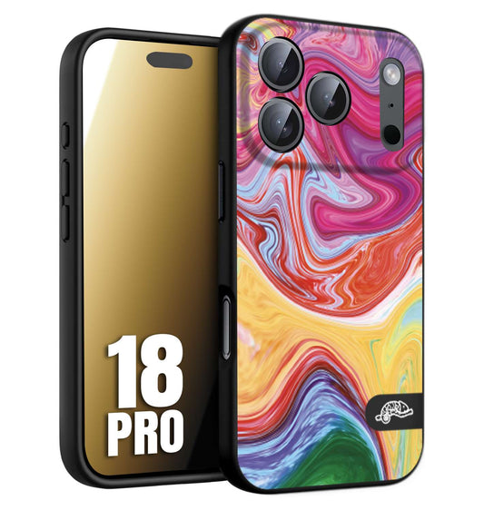 CUSTOMIZZA - Custodia cover nera morbida in tpu compatibile per iPhone 18 PRO colorata fantasia vortice marmo onde verde fucsia gialla