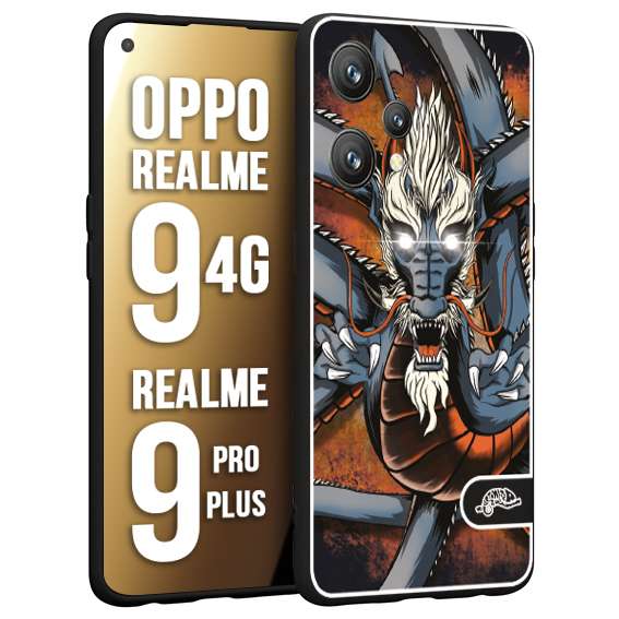 CUSTOMIZZA - Custodia cover nera morbida in tpu compatibile per Oppo Realme 9 4G - 9 PRO PLUS drago giapponese tattoo japan dragon