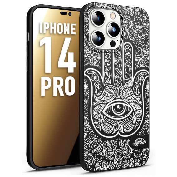 CUSTOMIZZA - Custodia cover nera morbida in tpu compatibile per iPhone 14 PRO mano di fatima effetto rilievo mandala donna