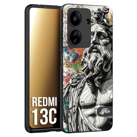 CUSTOMIZZA - Custodia cover nera morbida in tpu compatibile per Xiaomi Redmi 13C statua colorata moderna antico tattoo splash color