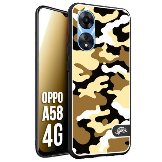 CUSTOMIZZA - Custodia cover nera morbida in tpu compatibile per Oppo A58 4G camouflage mimetico militare giallo desert brown