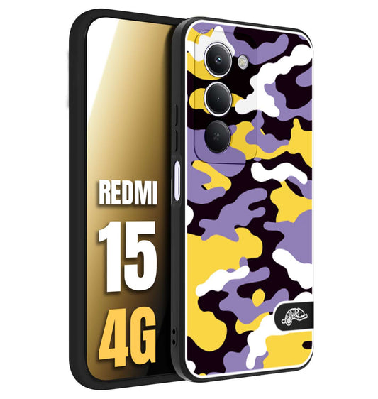 CUSTOMIZZA - Custodia cover nera morbida in tpu compatibile per Xiaomi Redmi 15 4G camouflage mimetico militare viola lilla giallo