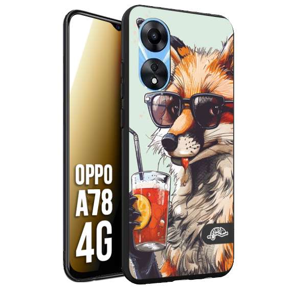 CUSTOMIZZA - Custodia cover nera morbida in tpu compatibile per Oppo A78 4G estate disegnata cocktails animali simpatici fox volpe negroni