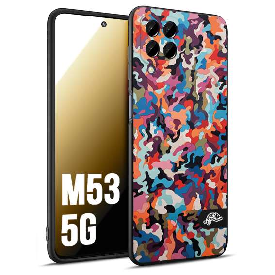 CUSTOMIZZA - Custodia cover nera morbida in tpu compatibile per Samsung M53 5G camouflage mimetico militare moderno blu arancio rosa