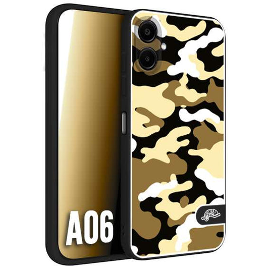 CUSTOMIZZA - Custodia cover nera morbida in tpu compatibile per Samsung A06 camouflage mimetico militare giallo desert brown