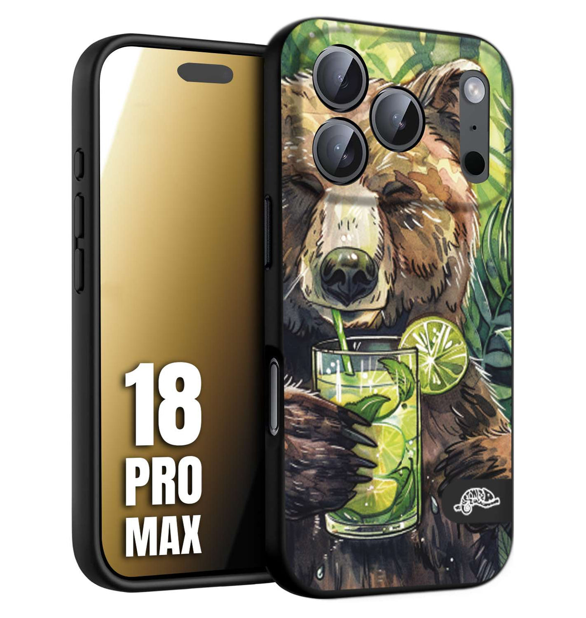 CUSTOMIZZA - Custodia cover nera morbida in tpu compatibile per iPhone 18 PRO MAX fiori estate disegnata cocktails animali simpatici orso bear negroni