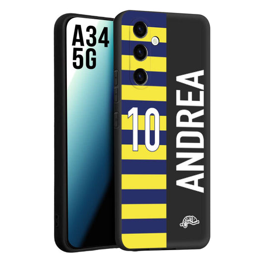 CUSTOMIZZA - Custodia cover nera morbida in tpu compatibile per Samsung A34 5G personalizzata calcio football nome e numero calciatori giallo blu