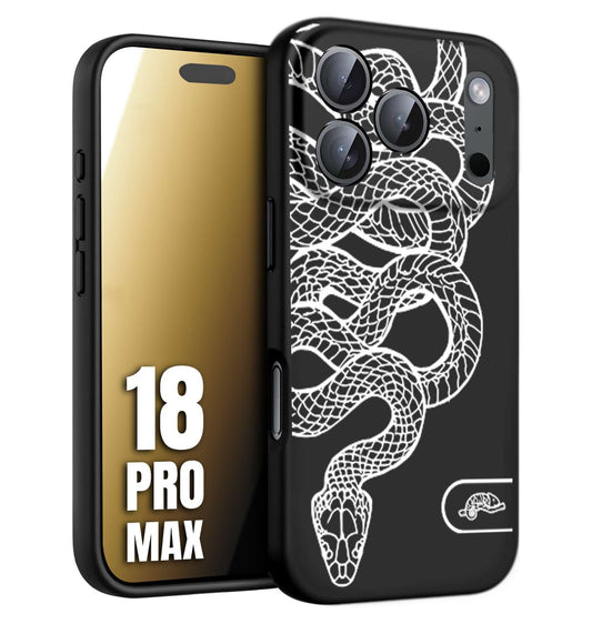 CUSTOMIZZA - Custodia cover nera morbida in tpu compatibile per iPhone 18 PRO MAX serpente snake bianco a rilievo disegnato tattoo tatuaggio