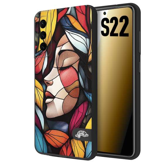 CUSTOMIZZA - Custodia cover nera morbida in tpu compatibile per Samsung S22 Vetrata artistica volto di donna profilo fogliare mosaico di vetro colorato