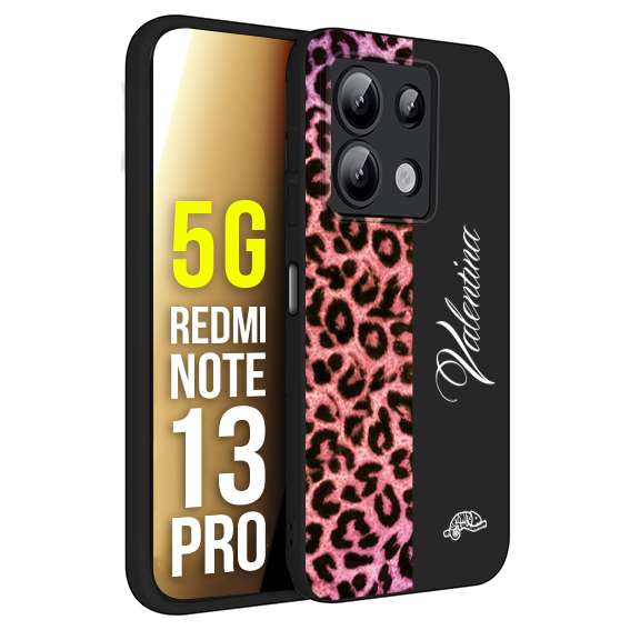 CUSTOMIZZA - Custodia cover nera morbida in tpu compatibile per Xiaomi Redmi Note 13 PRO 5G leopardato rosa fucsia personalizzata nome iniziali