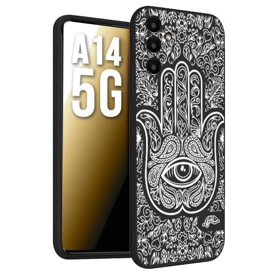 CUSTOMIZZA - Custodia cover nera morbida in tpu compatibile per Samsung A14 5G mano di fatima effetto rilievo mandala donna