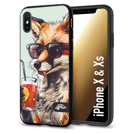 CUSTOMIZZA - Custodia cover nera morbida in tpu compatibile per iPhone X - Xs estate disegnata cocktails animali simpatici fox volpe negroni