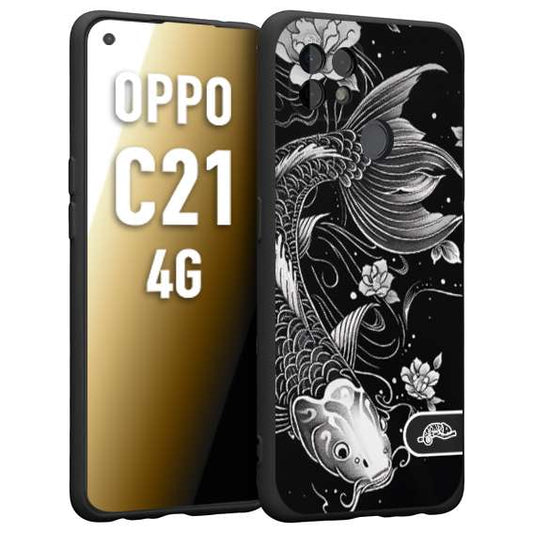 CUSTOMIZZA - Custodia cover nera morbida in tpu compatibile per Oppo Realme C33 carpa koi black and white bianco a rilievo disegnato tattoo tatuaggio