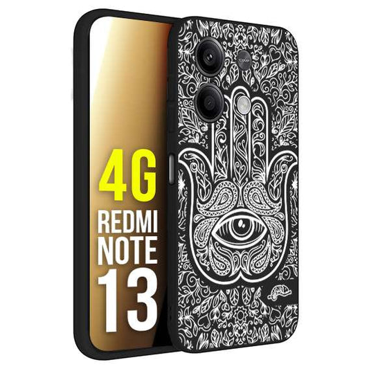 CUSTOMIZZA - Custodia cover nera morbida in tpu compatibile per Xiaomi Redmi Note 13 4G mano di fatima effetto rilievo mandala donna