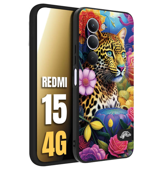 CUSTOMIZZA - Custodia cover nera morbida in tpu compatibile per Xiaomi Redmi 15 4G astratti donna flower fantasia leopardo ghepardo animali colorati