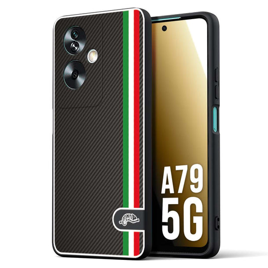 CUSTOMIZZA - Custodia cover nera morbida in tpu compatibile per Oppo A79 5G effetto fibra di carbonio bandiera Italia made in Italy