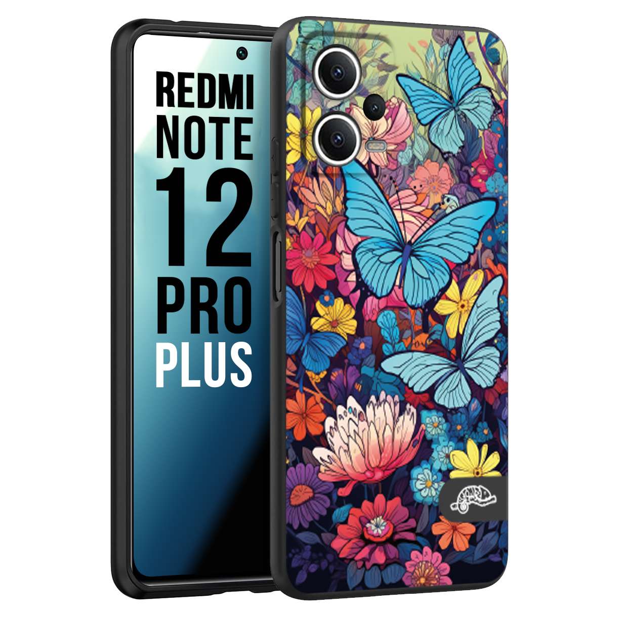 CUSTOMIZZA - Custodia cover nera morbida in tpu compatibile per Xiaomi Redmi Note 13 PRO 4G farfalle butterfly moderno donna disegnate gialla blu rosa