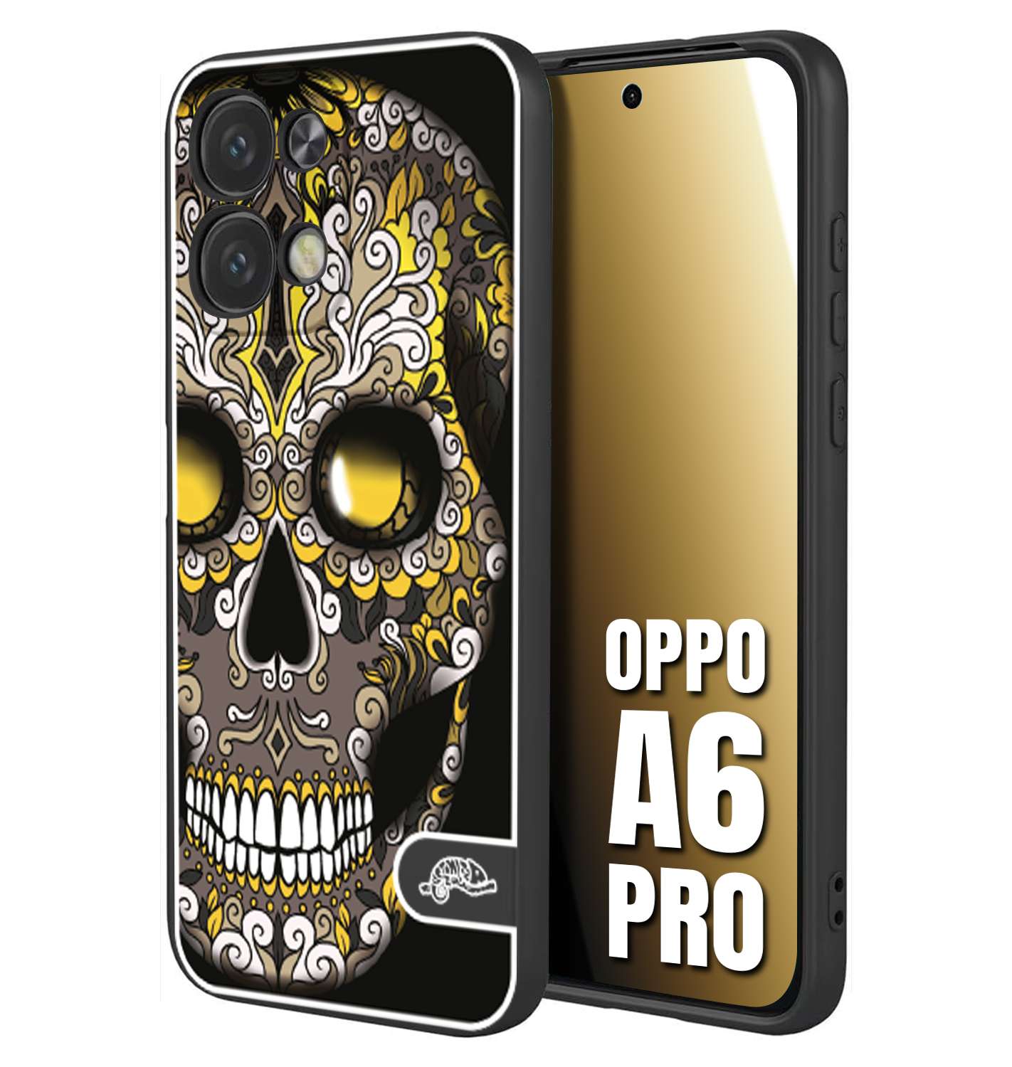 CUSTOMIZZA - Custodia cover nera morbida in tpu compatibile per Oppo A6 PRO teschio messicano Mexican skull nero giallo