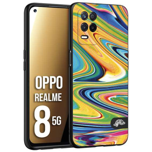 CUSTOMIZZA - Custodia cover nera morbida in tpu compatibile per Realme 8 5G colorata fantasia vortice marmo arcobaleno gialla verde blu