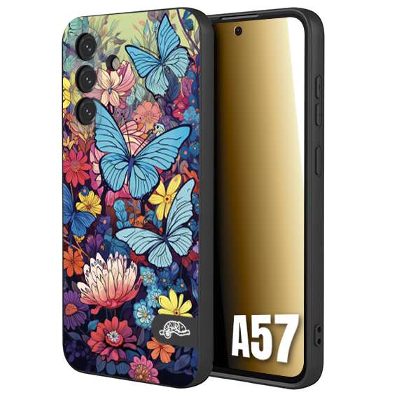 CUSTOMIZZA - Custodia cover nera morbida in tpu compatibile per Samsung A57 farfalle butterfly moderno donna disegnate gialla blu rosa