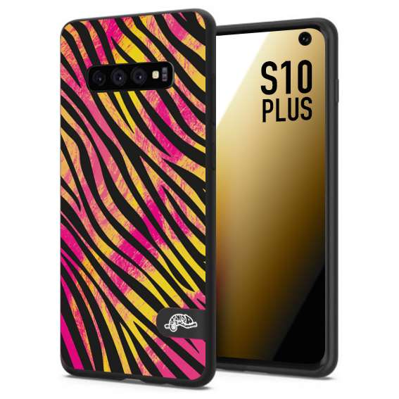 CUSTOMIZZA - Custodia cover nera morbida in tpu compatibile per Samsung S10 PLUS zebrata maculata a rilievo soft touch donna fucsia gialla