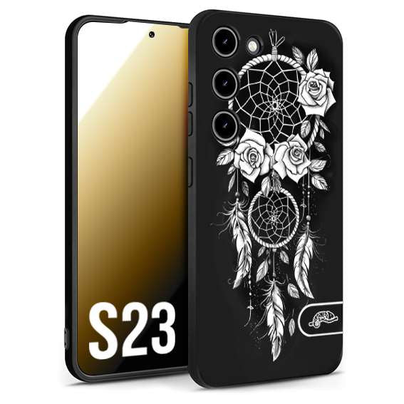 CUSTOMIZZA - Custodia cover nera morbida in tpu compatibile per Samsung S23 acchiappasogni dreamcatcher black and white bianco a rilievo disegnato tattoo tatuaggio