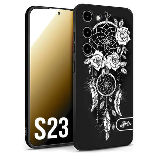 CUSTOMIZZA - Custodia cover nera morbida in tpu compatibile per Samsung S23 acchiappasogni dreamcatcher black and white bianco a rilievo disegnato tattoo tatuaggio