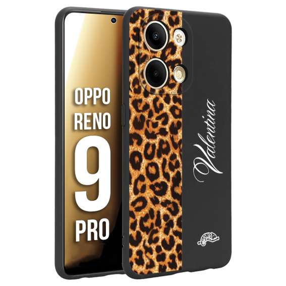 CUSTOMIZZA - Custodia cover nera morbida in tpu compatibile per Oppo Reno 9 PRO custom nome scritta leopardato maculato donna marrone leopard