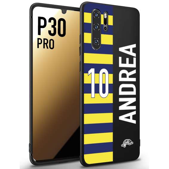 CUSTOMIZZA - Custodia cover nera morbida in tpu compatibile per Huawei P30 PRO personalizzata calcio football nome e numero calciatori giallo blu