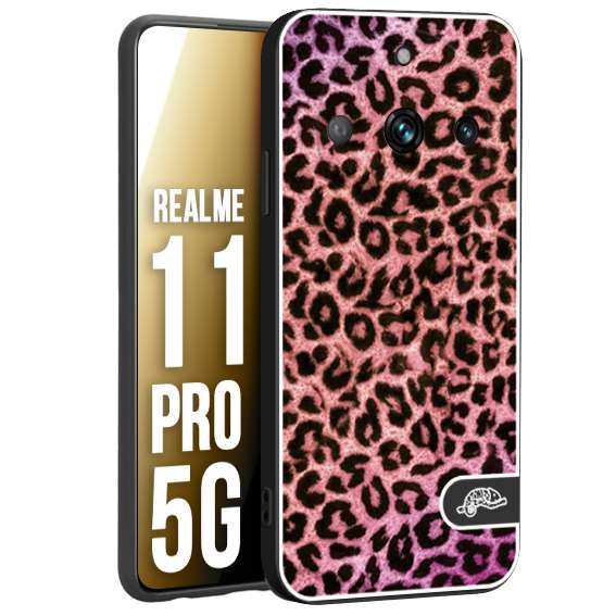 CUSTOMIZZA - Custodia cover nera morbida in tpu compatibile per Realme 11 PRO 5G leopardato maculato donna rosa leopard