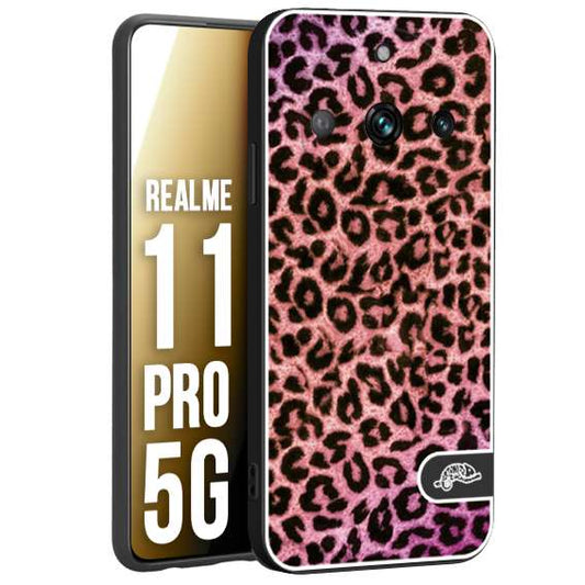 CUSTOMIZZA - Custodia cover nera morbida in tpu compatibile per Realme 11 PRO 5G leopardato maculato donna rosa leopard