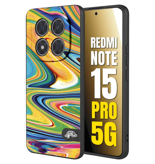 CUSTOMIZZA - Custodia cover nera morbida in tpu compatibile per Xiaomi Redmi Note 15 PRO 5G colorata fantasia vortice marmo arcobaleno gialla verde blu
