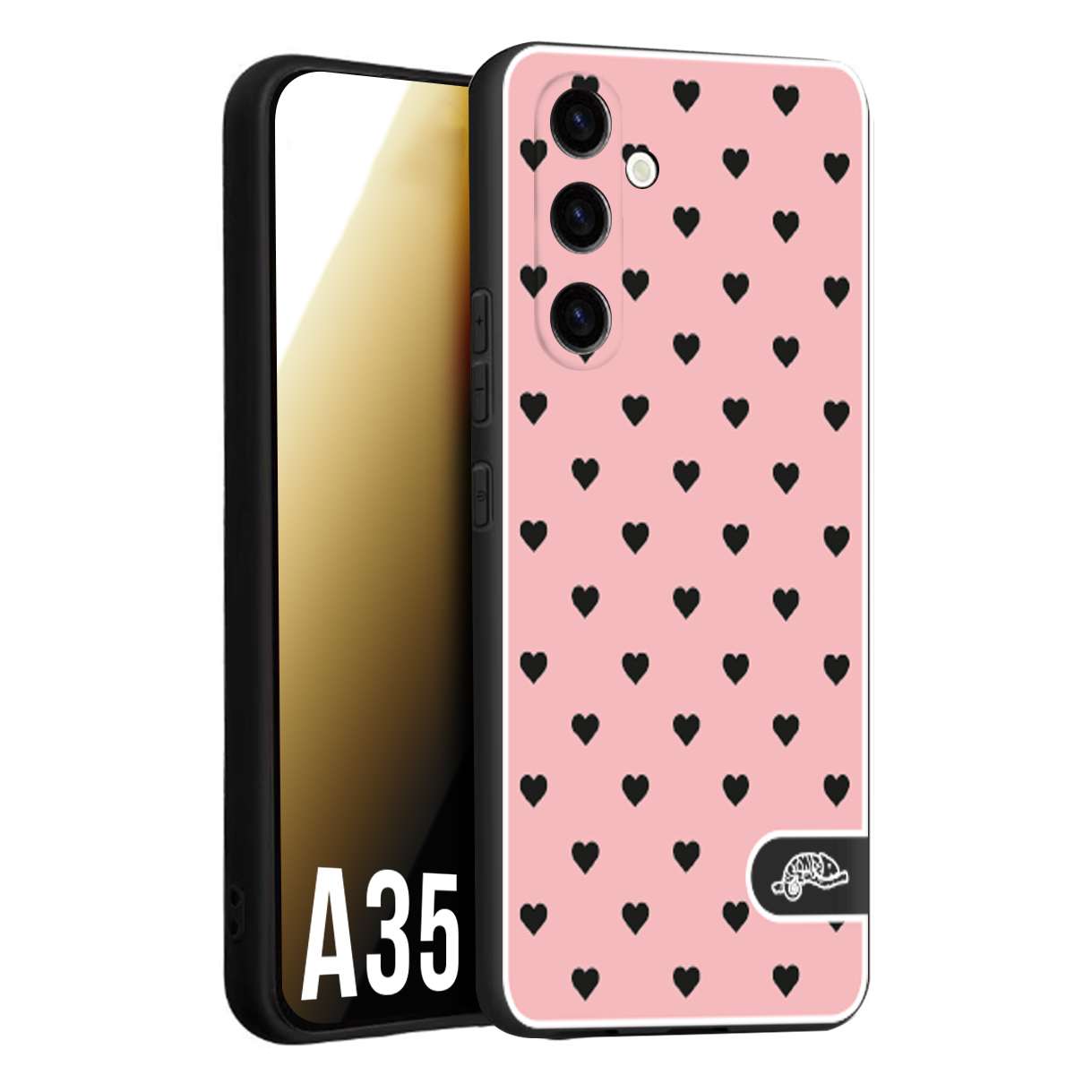 CUSTOMIZZA - Custodia cover nera morbida in tpu compatibile per Samsung A35 5G cuori pois rosa donna pin up vintage