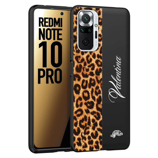 CUSTOMIZZA - Custodia cover nera morbida in tpu compatibile per Xiaomi Redmi Note 10 PRO custom nome scritta leopardato maculato donna marrone leopard