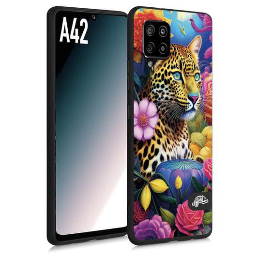 CUSTOMIZZA - Custodia cover nera morbida in tpu compatibile per Samsung A42 astratti donna flower fantasia leopardo ghepardo animali colorati