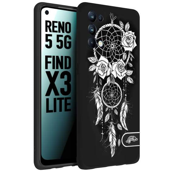 CUSTOMIZZA - Custodia cover nera morbida in tpu compatibile per Oppo Reno 5 5G acchiappasogni dreamcatcher black and white bianco a rilievo disegnato tattoo tatuaggio