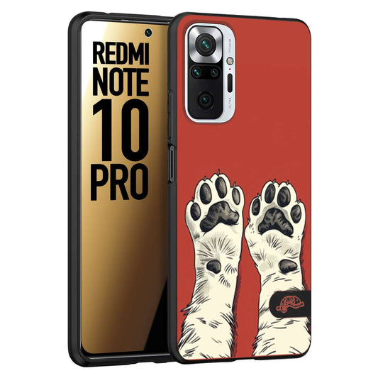 CUSTOMIZZA - Custodia cover nera morbida in tpu compatibile per Xiaomi Redmi Note 10 PRO zampe di gatto cat paws rossa red disegnata fumetto cartoon