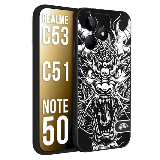CUSTOMIZZA - Custodia cover nera morbida in tpu compatibile per Oppo Reno 11 F 5G drago black and white bianco a rilievo disegnato tattoo tatuaggio
