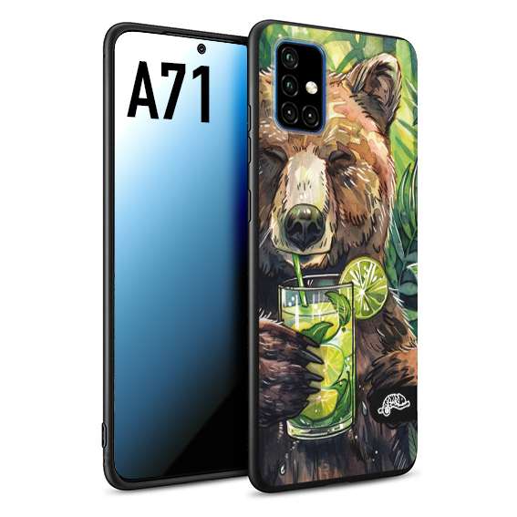 CUSTOMIZZA - Custodia cover nera morbida in tpu compatibile per Samsung A71 estate disegnata cocktails animali simpatici orso bear negroni