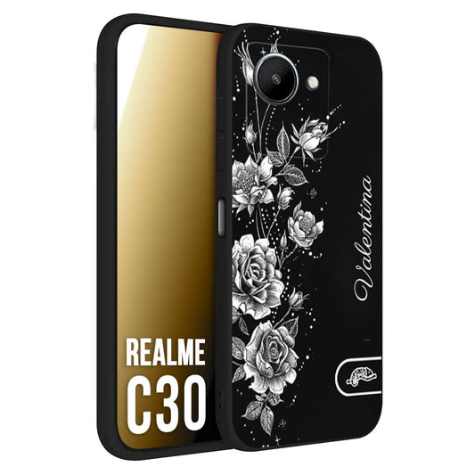 CUSTOMIZZA - Custodia cover nera morbida in tpu compatibile per Oppo Realme C30 a rilievo soft touch personalizzata nome rose fiori donna