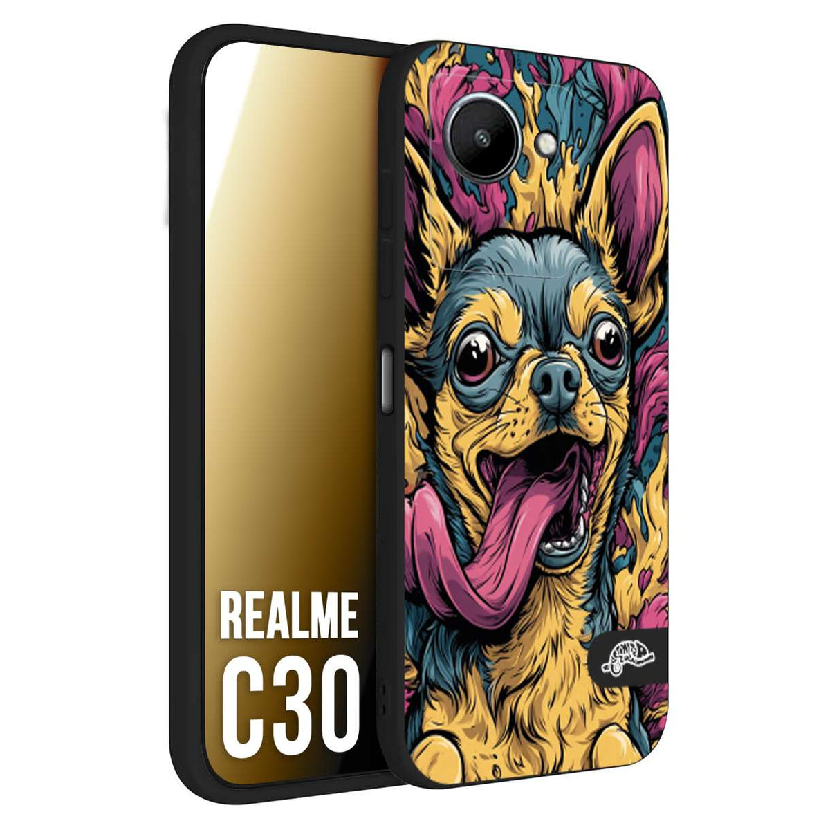 CUSTOMIZZA - Custodia cover nera morbida in tpu compatibile per Realme C30 Chihuahua illustrazione cane pop art cane street art cartone animato