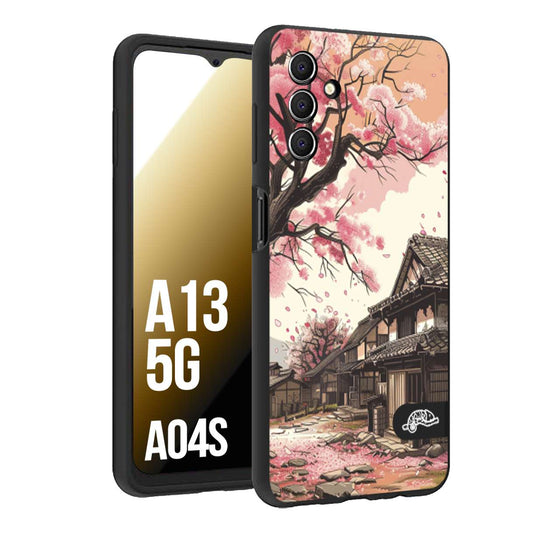 CUSTOMIZZA - Custodia cover nera morbida in tpu compatibile per Samsung A04S - A13 5G casa giapponese rosa ciliegio in fiore disegnata tattoo