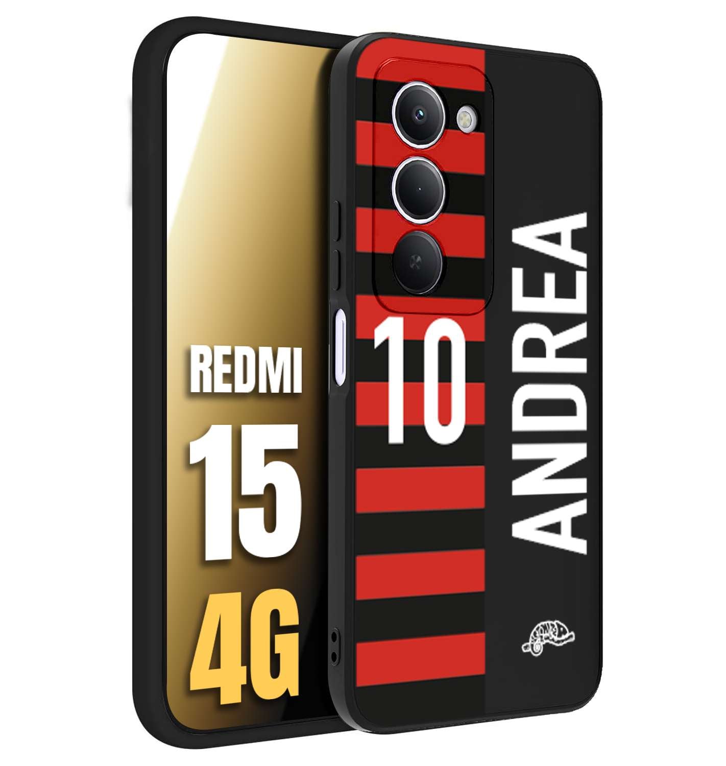 CUSTOMIZZA - Custodia cover nera morbida in tpu compatibile per Xiaomi Redmi 15 4G personalizzata calcio football nome e numero calciatori rossonera
