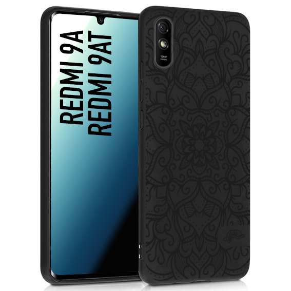 CUSTOMIZZA - Custodia cover nera morbida in tpu compatibile per Xiaomi Redmi 9A - 9AT mandala nero fiore vedo non vedo donna