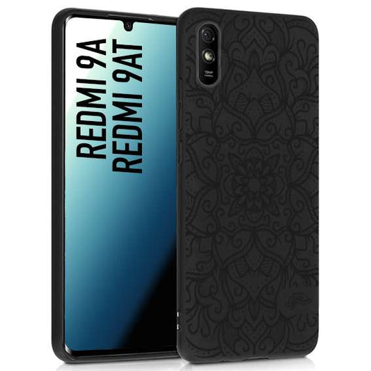 CUSTOMIZZA - Custodia cover nera morbida in tpu compatibile per Xiaomi Redmi 9A - 9AT mandala nero fiore vedo non vedo donna