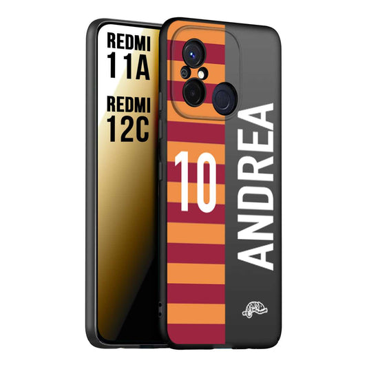 CUSTOMIZZA - Custodia cover nera morbida in tpu compatibile per Xiaomi Redmi 11A - 12C personalizzata calcio football nome e numero calciatori giallo rossi