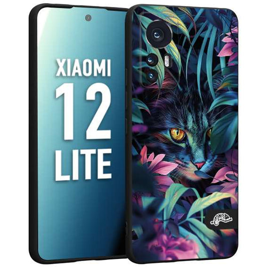 CUSTOMIZZA - Custodia cover nera morbida in tpu compatibile per Xiaomi 12 LITE animali color giungla tropicale occhio di gatto colori vibranti disegnato