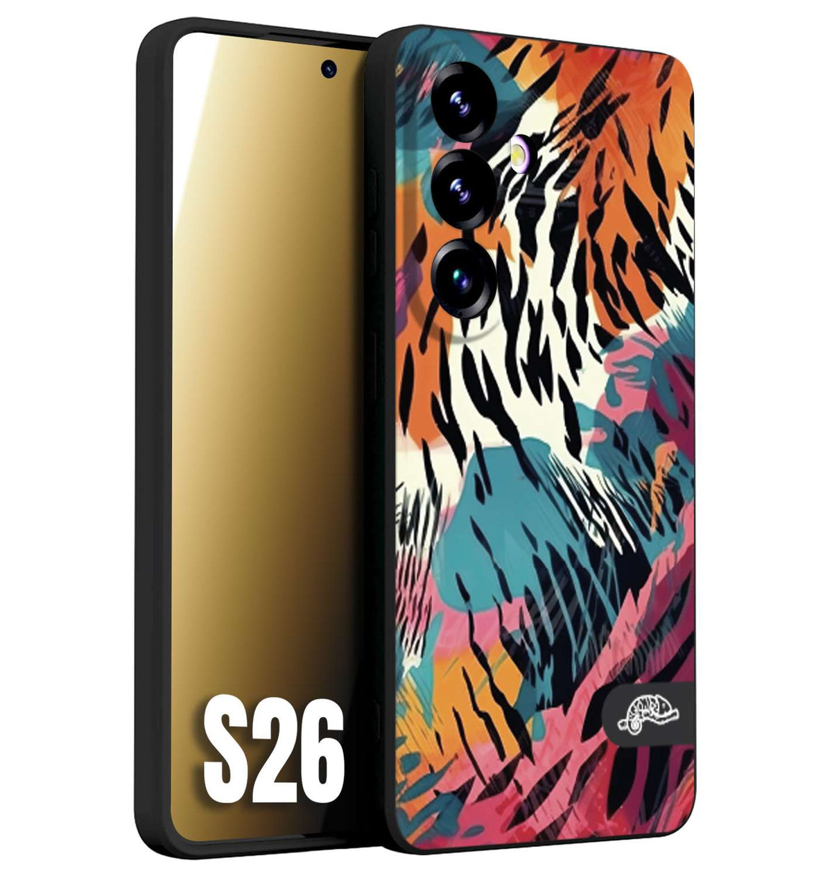CUSTOMIZZA - Custodia cover nera morbida in tpu compatibile per Samsung S26 leopardato maculato tigrato tiger colorata summer color