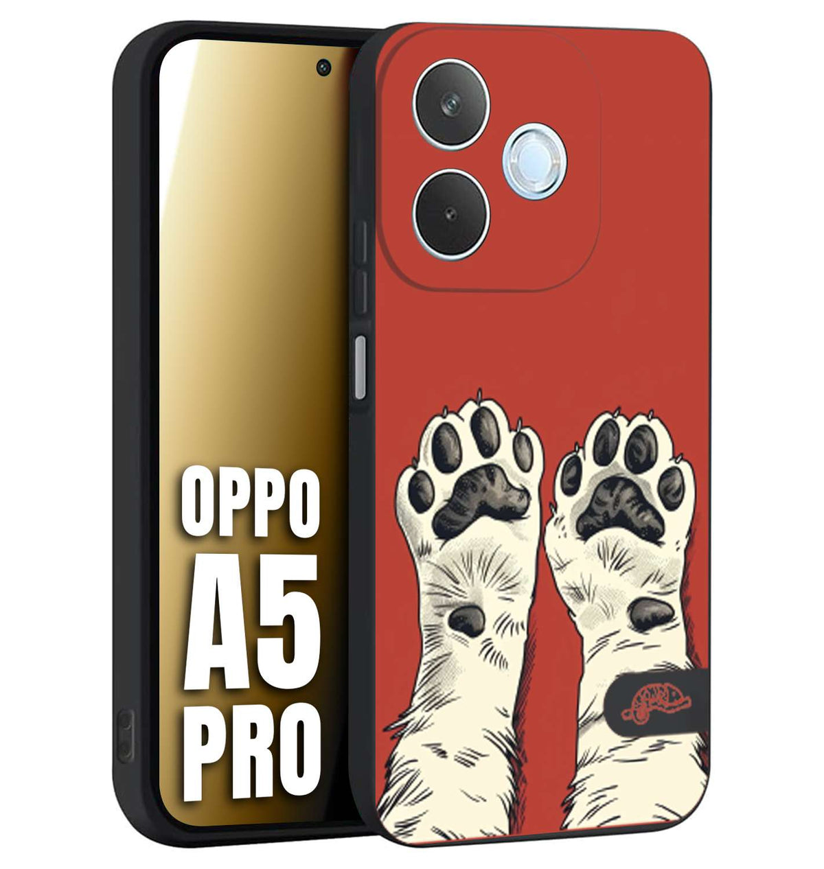 CUSTOMIZZA - Custodia cover nera morbida in tpu compatibile per Oppo A5 PRO zampe di gatto cat paws rossa red disegnata fumetto cartoon