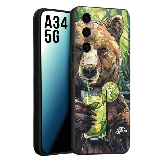 CUSTOMIZZA - Custodia cover nera morbida in tpu compatibile per Samsung A34 5G fiori estate disegnata cocktails animali simpatici orso bear negroni